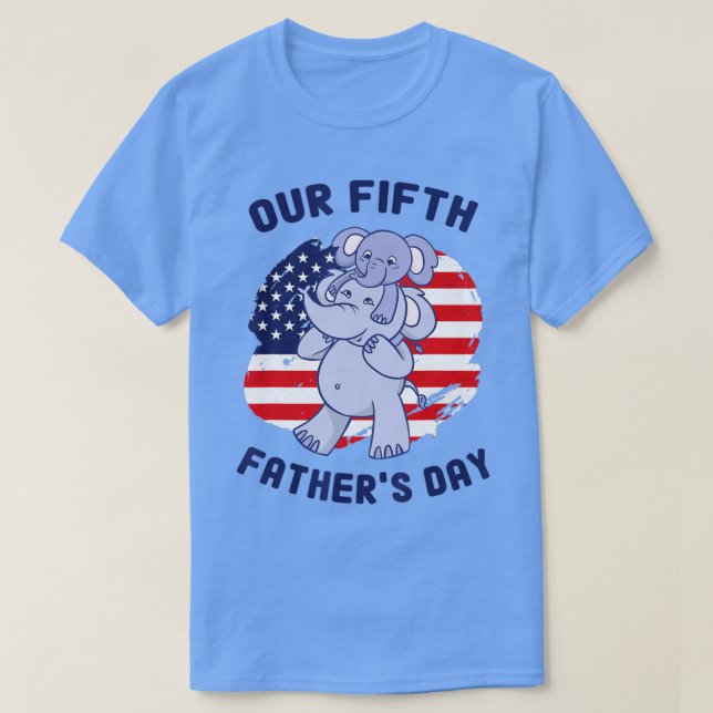 T-shirt Father Daughter Son Baby Elephant Our Fifth Father (Design devant)