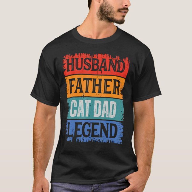 T-shirt Father Husband CAT DAD Legend Proud Dad  Retro Pap (Devant)
