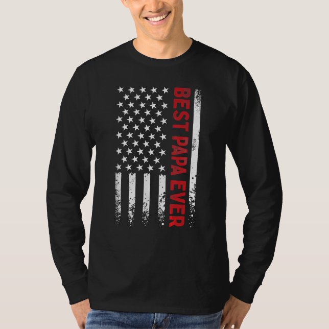 T-shirt Father s Day Best Papa Ever with US American Flag  (Devant)