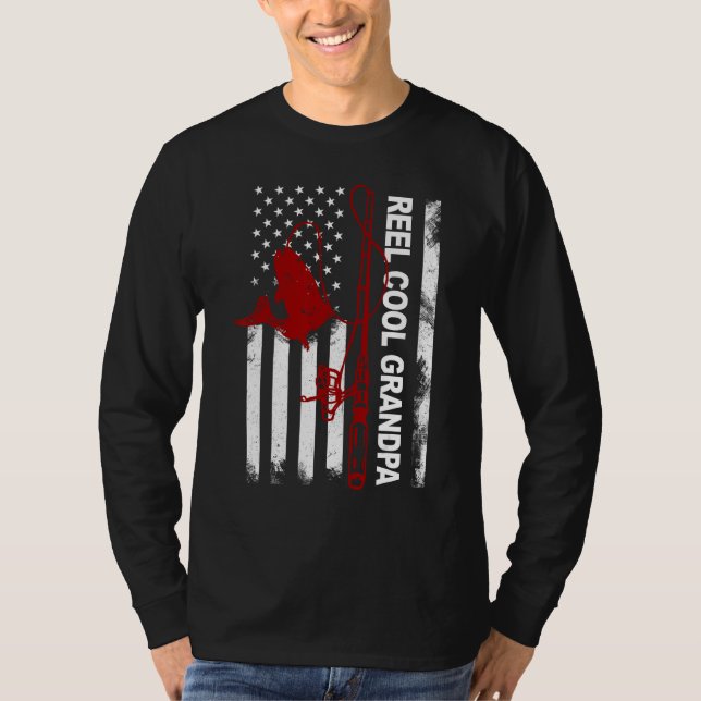 T-shirt Father s Day  Reel Cool Grandpa America Flag July  (Devant)