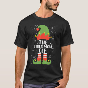T-shirt Fatigué Maman Fête de Noël Elf Correspondance fami