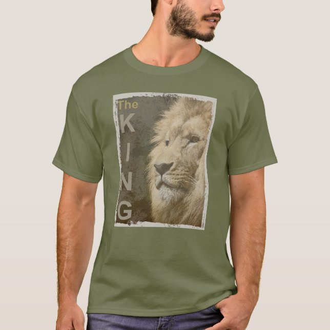 T-shirt Fatigue Vert moderne élégant Pop Art Tête de lion (Devant)