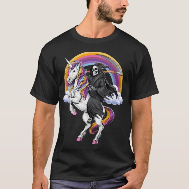 T-shirt Faucheur à cheval sur Licorne (Devant)