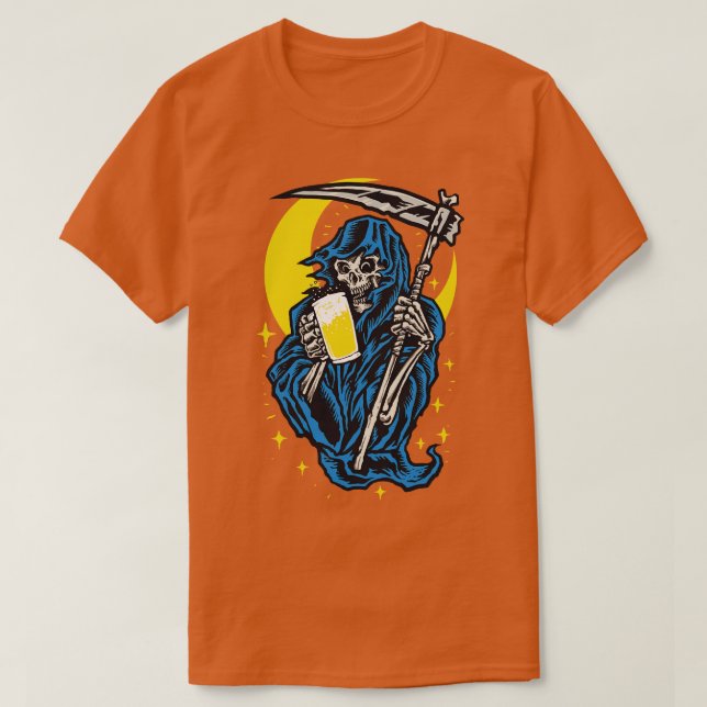 T-shirt Faucheuse Grim Avec Bière (Design devant)