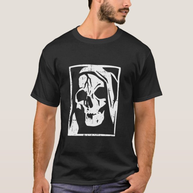 T-shirt Faucheuse Grim Halloween Crâne Éffrayant Squelette (Devant)
