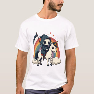 T-shirt Faucheuse Vintage Chevauchant Licorne Arc-en-ciel 