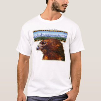 T-shirt faucon de redtail et montagnes neigeuses