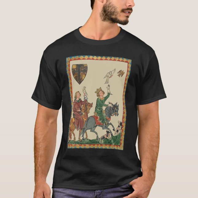 T-shirt Fauconnerie, Codex Manesse du XIVe siècle (Devant)