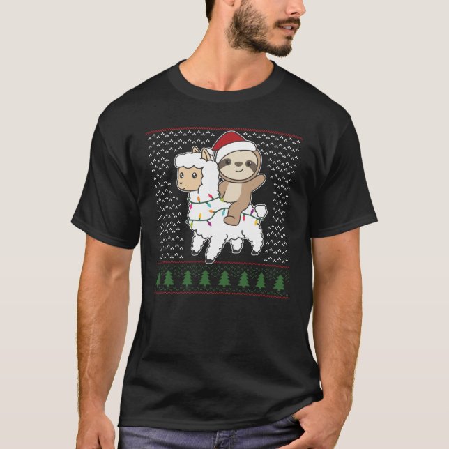 T-shirt Fauler Lama Noël Vilains animaux de Noël (Devant)
