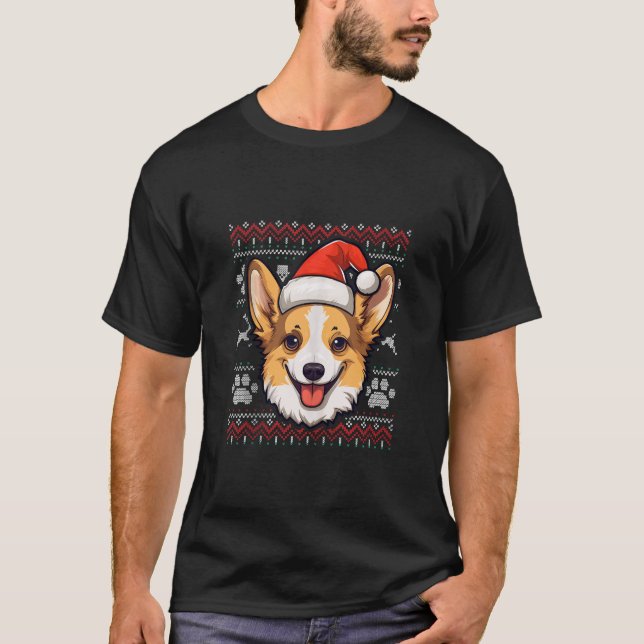 T-shirt Faune Corgi Santa Hat Noël Drôle Chien Maman Papa  (Devant)