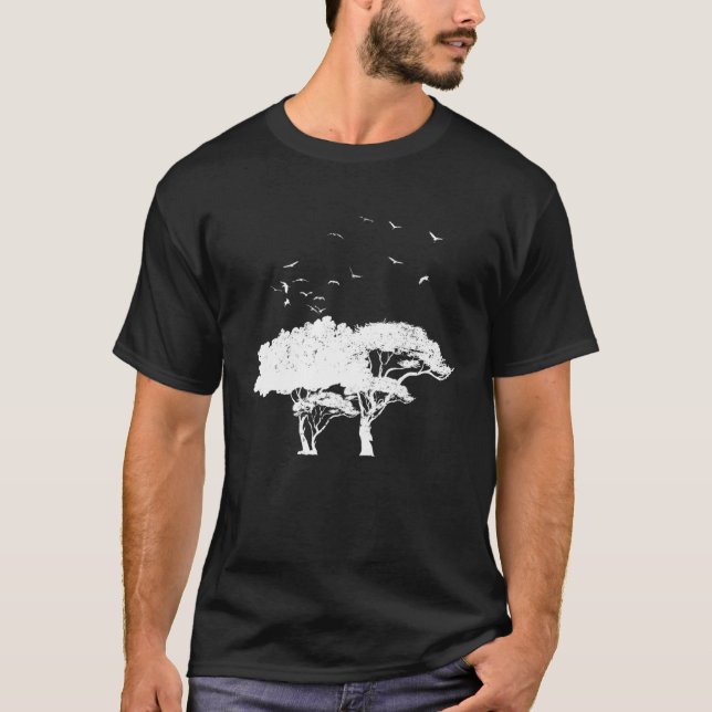 T-shirt Faune En Plein Air Nature Arbres Foule D'Oiseaux (Devant)