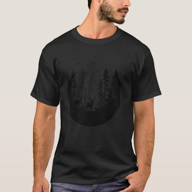 T-shirt Faune Nature Forêt Pin Tree Animal Deer Outdo (Devant)