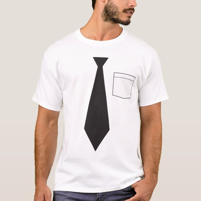 T-shirt Fausse chemise noire drôle de cravate (Devant)