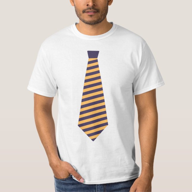 T-shirt Fausse cravate bleue et or (Devant)