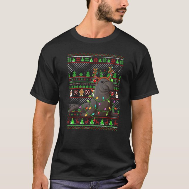 T-shirt Fausse Xmas Sweater Style Éclairage Manate Noël (Devant)