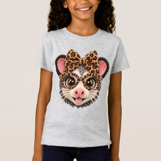 T-Shirt Faux Crochet Yarn Opossum Léopard Coquette Nœud