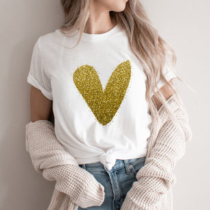 T-shirt Faux Glittery Gold Heart Chic