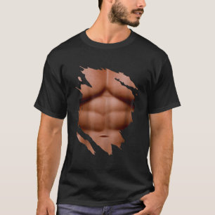 T-shirt Faux Muscle Sous La Poitrine Six Pack Abs Écrits