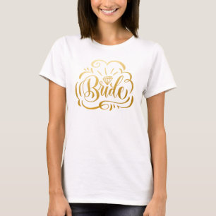 T-shirt Faux Or Métallisé Lettre Main Mariée Et Diamant