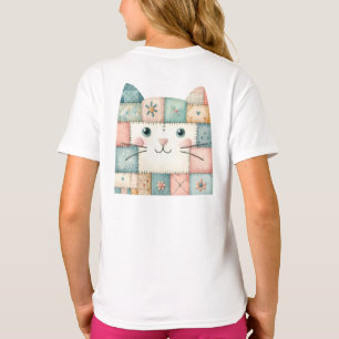 T-shirt Faux Patchwork Pastel Cottage Kitty Visage