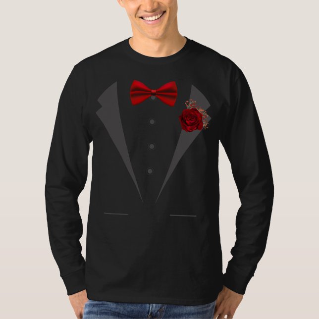 T-shirt Faux Tuxedo Suit avec Cravate Red Bow (Devant)