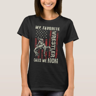 T-shirt Favori Wrestler me traite Maman US Flag Wrestling 