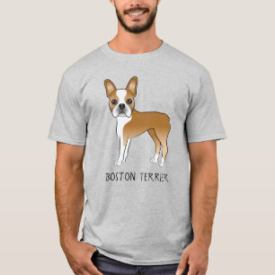 T-shirt Fawn Boston Terrier Cartoon Chien et texte personn