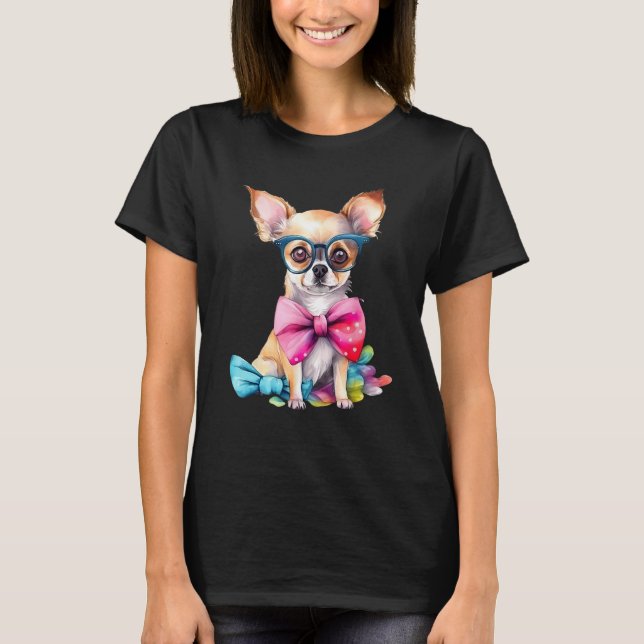 T-shirt Fawn Chihuahua Puppy Wearing Glasses Portrait (Devant)