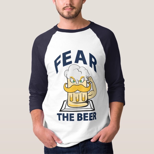T-shirt Fear Beer Baseball, Blue Lettering, Jersey (Devant)