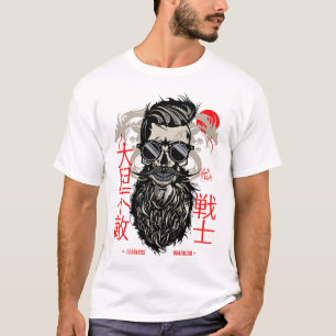T-shirt fearless warrior tete de mort hipster skull barbu