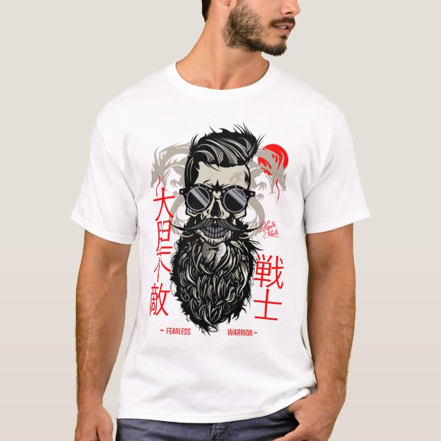 T-shirt fearless warrior tete de mort hipster skull barbu  (Devant)