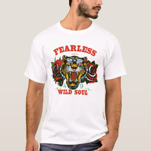 T-shirt fearless wild soul 1 noir tigre tattoo et rose tig