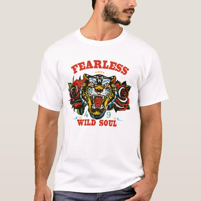 T-shirt fearless wild soul 1 noir tigre tattoo et rose tig (Devant)