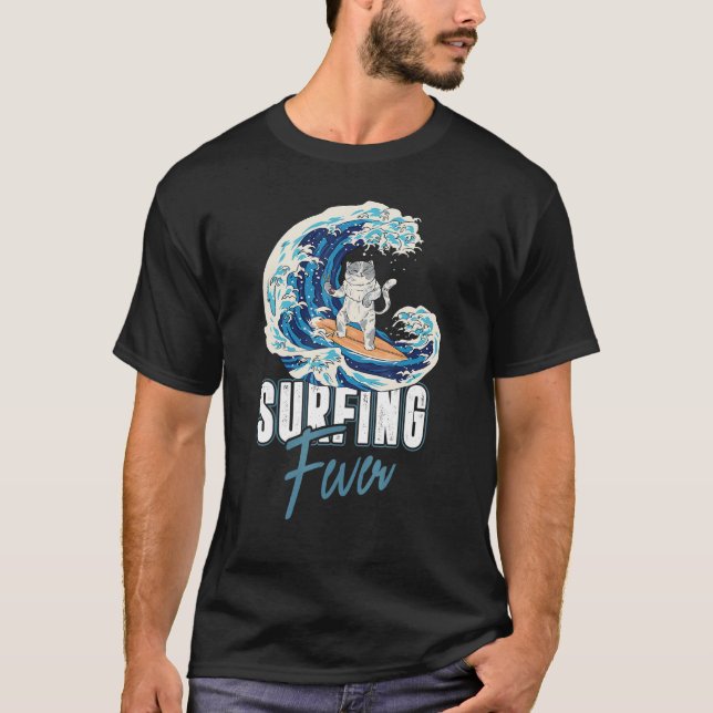 T-shirt Fébrilité de Surf de Chat Planche de Surf  Surfeur (Devant)