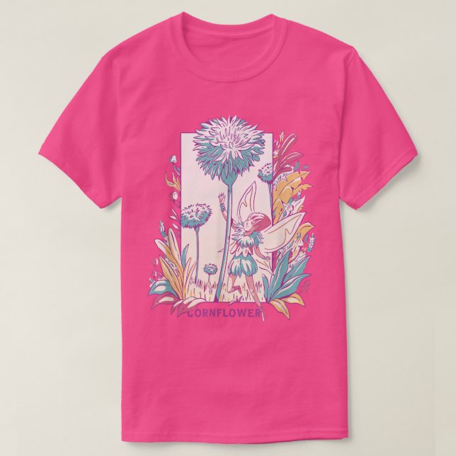 T-shirt Fée ailée au bleuet avec fleurs de la nature Fanta (Design devant)