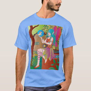T-shirt Fée aux cheveux bleus avec licorne dans un globe b