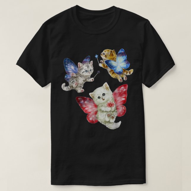T-shirt Fée Cute Chats Kitten Voler Un Papillon Chat Kitte (Design devant)