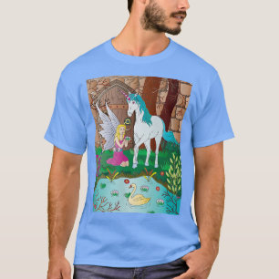 T-shirt Fée de Blonde assise près de l'étang avec la sta d