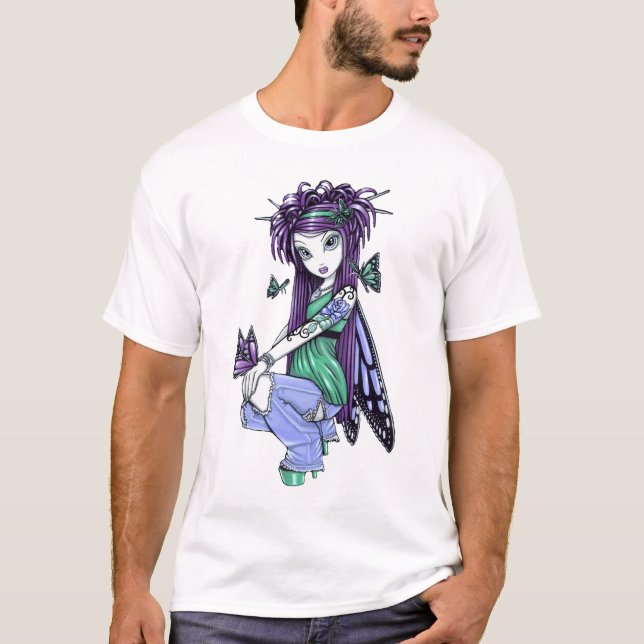 T-shirt Fée de papillon de tatouage de rose de bleu de (Devant)