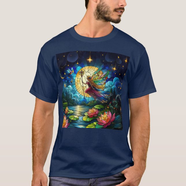 T-shirt Fée de vol au clair de lune en vitrail  (Devant)