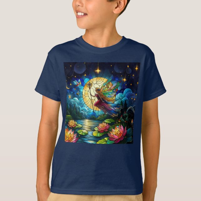 T-shirt Fée de vol au clair de lune en vitrail  (Devant)
