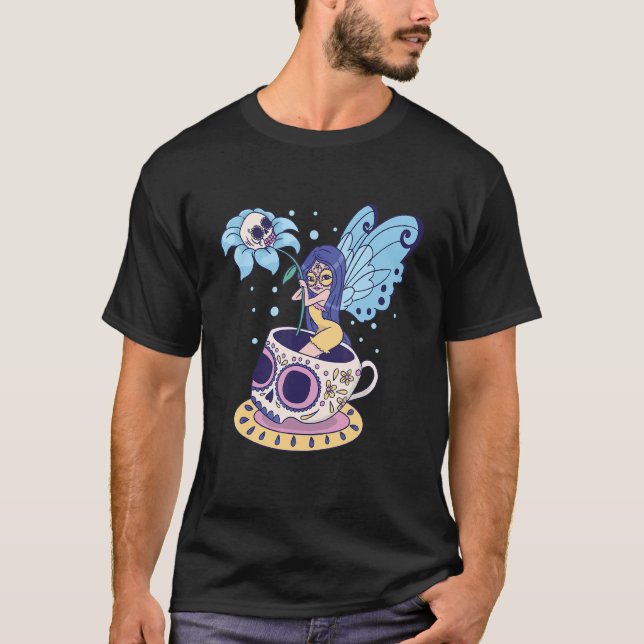 T-shirt Fée Sugar Crâne Mug Papillon Thé Pot Sorcière Magi (Devant)
