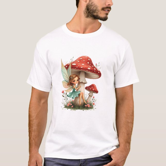 T-shirt Fée Whimsical assise sur un champignon (Devant)