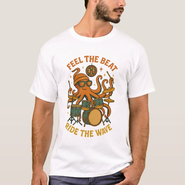 T-shirt Feel the Beat Octopus Batteur Rétro Disco  (Devant)