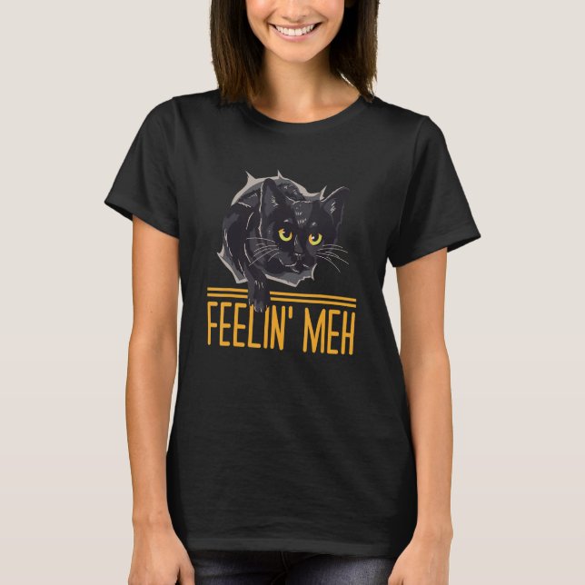 T-shirt Feelin' Meh Chat Lazy Kitten Introvertie inactive (Devant)
