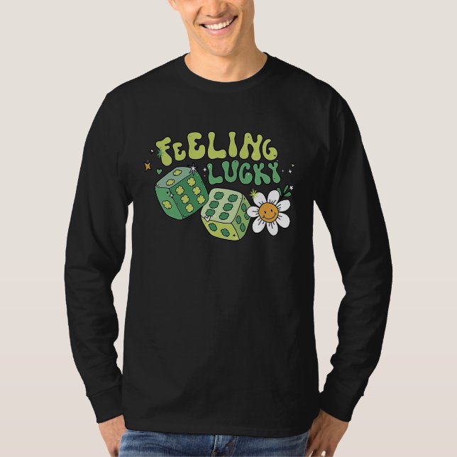 T-shirt Feeling Lucky Dice Retro Groovy St Patrick's Day W (Devant)