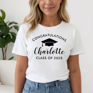 T-shirt Félicitations Black Script Name Graduation