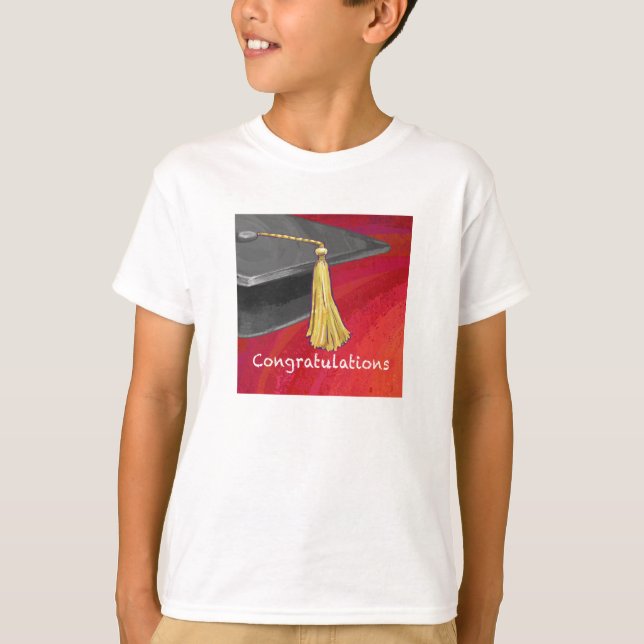 T-shirt Félicitations Diplômé Noir et Rouge (Devant)