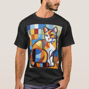T-shirt Feline Abstraite Beauté Calico Cat Cubist