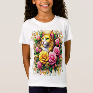 T-Shirt Feline au milieu d'une floraison vibrante